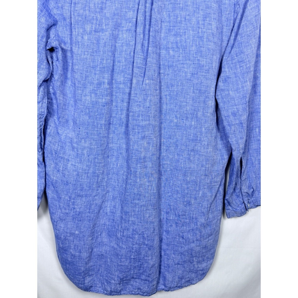 L.L.Bean 100% Linen Tunic Top Medium Blue Coastal Grandmother Beachy Boho - Picture 9 of 10
